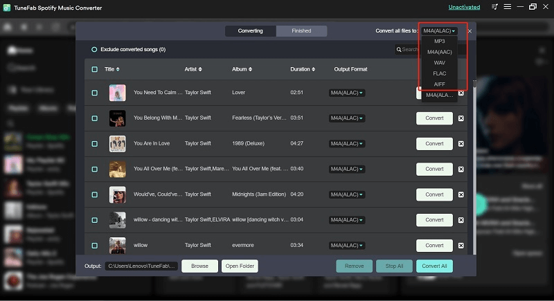 TuneFab Spotify Music Converter Output Format Options