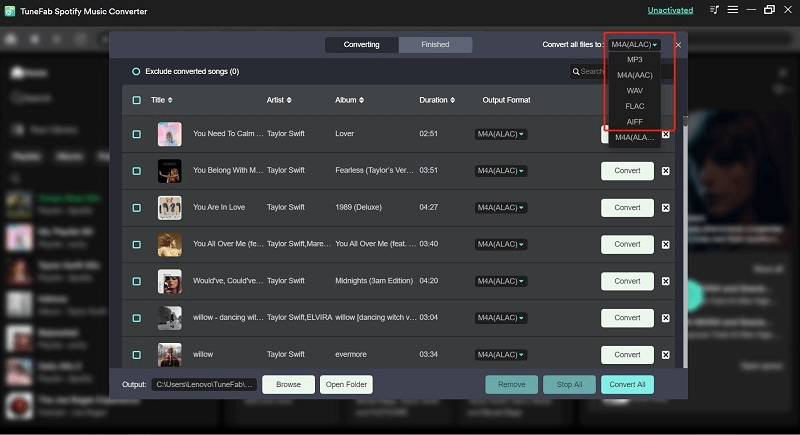 Tick the Songs and Select the Format