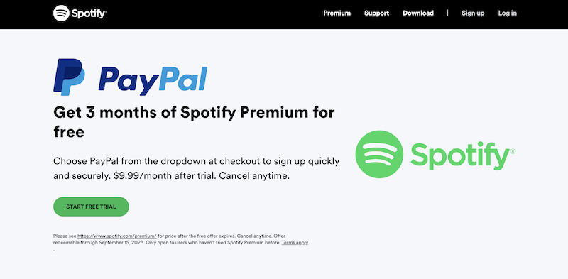 Spotify Free Trial for PayPal