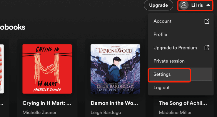 Click the Setting icon on Spotify Mac Home Page