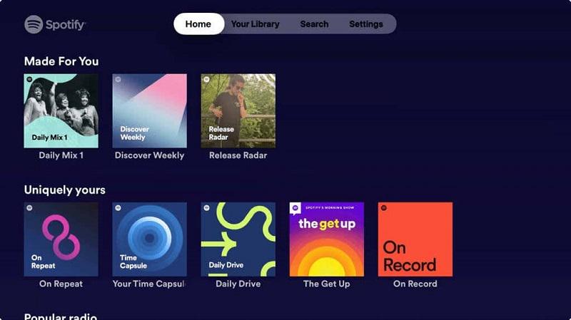 Spotify Homepage on Apple TV 4K