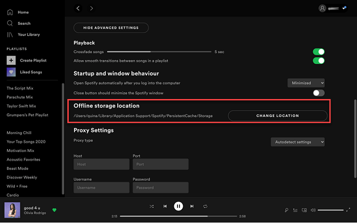 Change Spotify Offline Storage Location