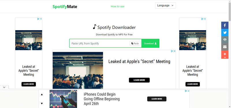 الصفحة الرئيسية لـ SpotifyMate