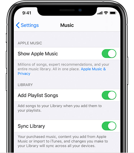 Turn On Sync Library IPhone