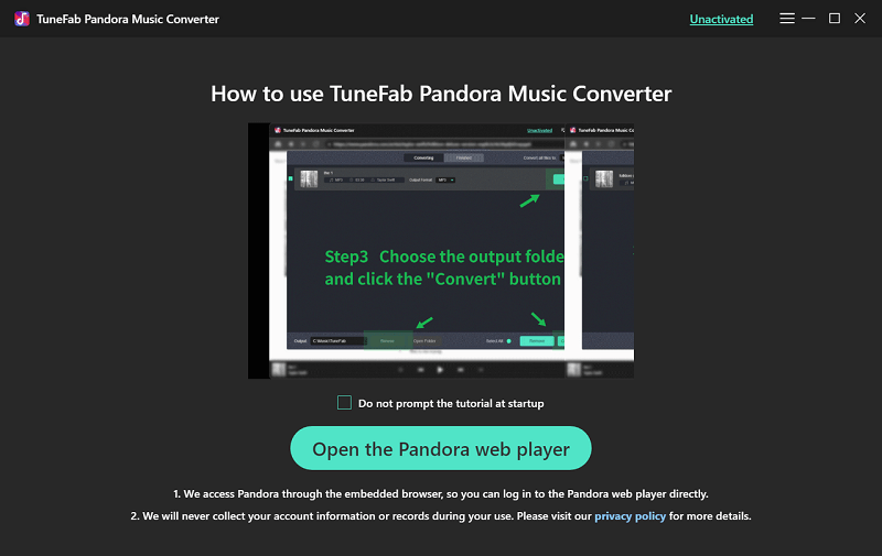 TuneFab Pandora Music Converter Welcome Page