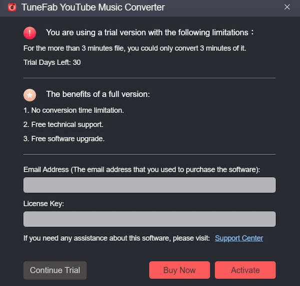 Free Trial Limitations of TuneFab YouTube Music Converter